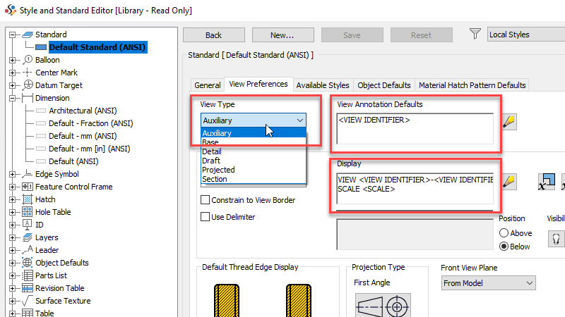 Thiết lập giá trị của Annotation và Label Properties trong mục Style and Standard Editor